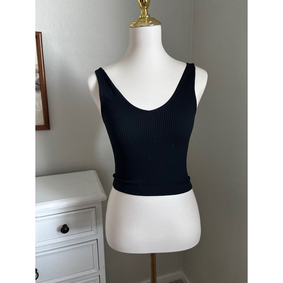 Tops - Black Ribbed V-Neck Tank Top